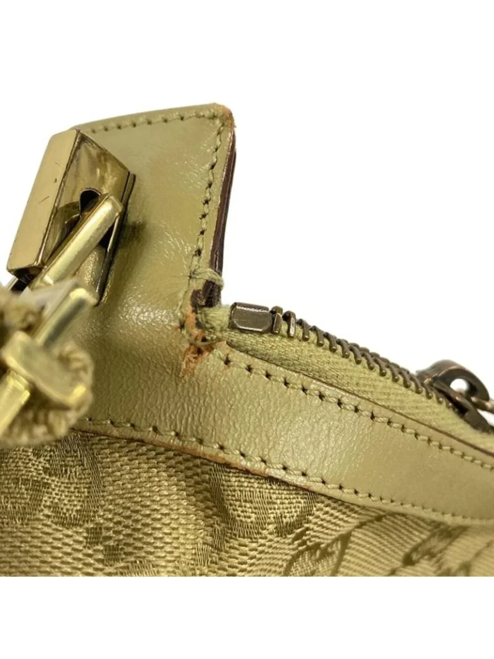 ★SOLD★ Gucci Shoulder Bag GG Pattern Beige Green Leather - Picture 8 of 12